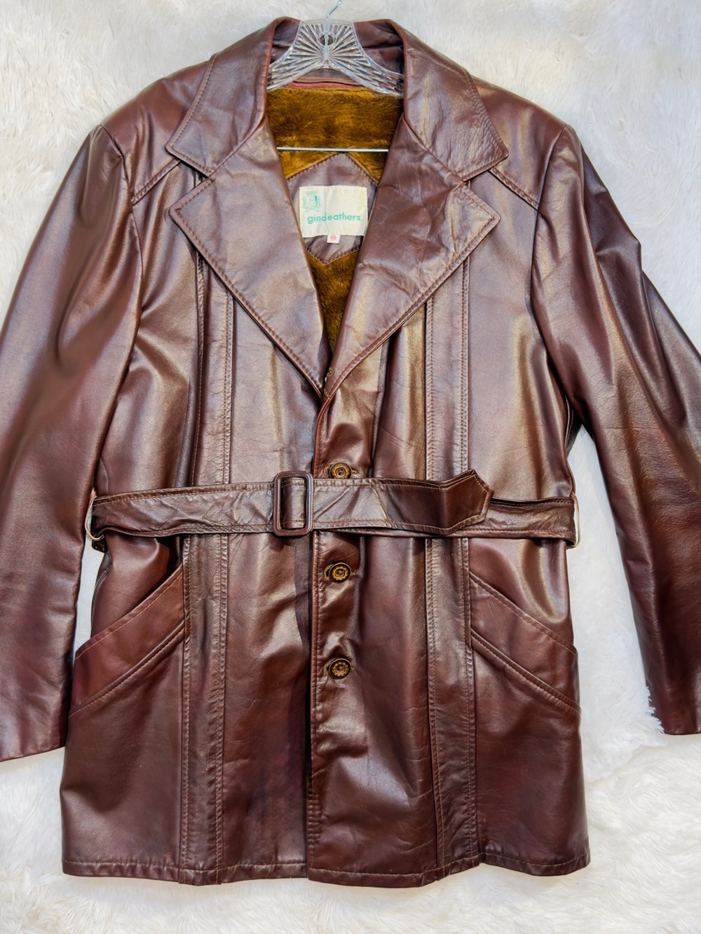 Genuine Leather Men's Belted Coat in Chocolate Brown by Glendeather. 70’s Heaven